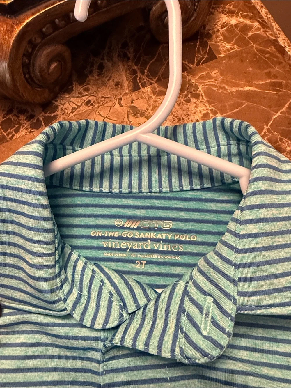 Vineyard Vines Boys Aqua and Navy Striped Polo